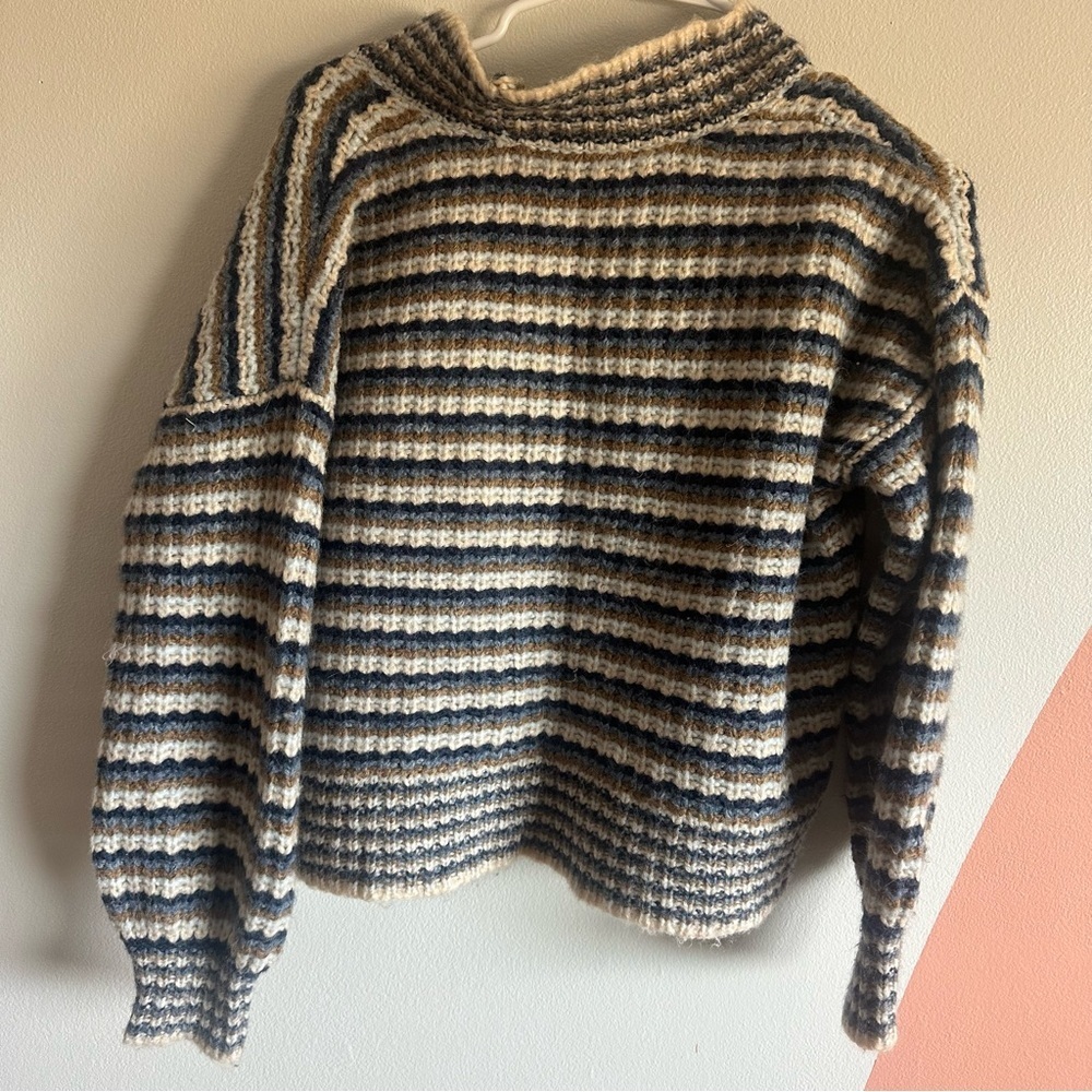 Madewell Waller Crop Cardigan Sweater Stripe Fuzzy Chunky Wool Blend XS - Picture 9 of 10
